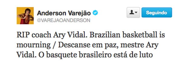 Varejão posta homenagem para Ary Vidal (Foto: Reprodução/Twitter)