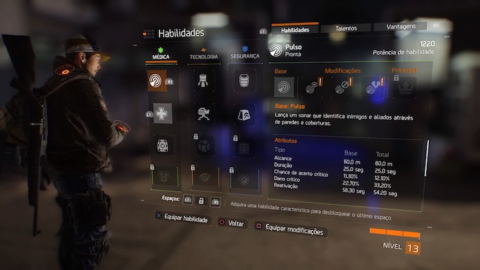 The Division: a aba Habilidade apresenta as skills ativas (Foto: Reprodução/Victor Teixeira)