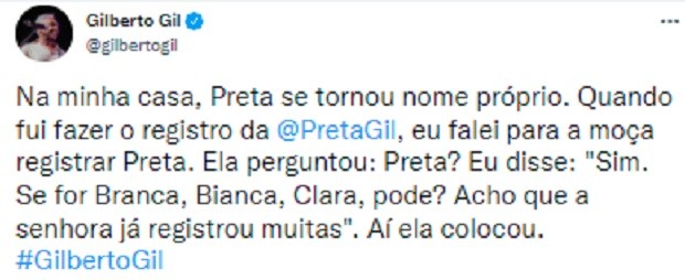 Gilberto Gil lembra registro da filha Preta Gil (Foto: Reprodução/Twitter)