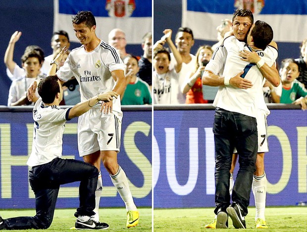 torcedor Cristiano Ronaldo invasão gramado jogo Chelsea Real Madrid (Foto: AP) torcedor Cristiano Ronaldo invasão gramado jogo Chelsea Real Madrid (Foto: AP)