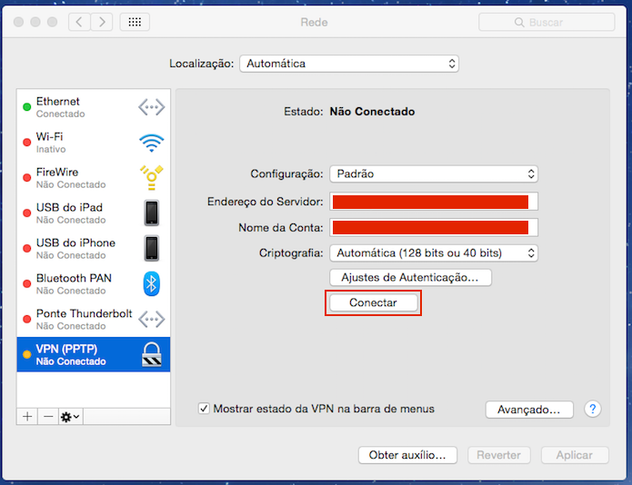 Conectando pela nova conexão VPN (Foto: Reprodução/Edivaldo Brito)