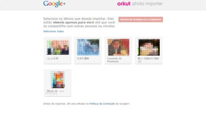 Ferramenta permite selecionar álbuns que serão exportados do Orkut (Foto: Reprodução/João Kurtz)