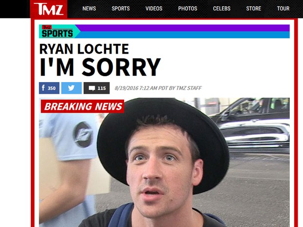 Pedido de desculpas de Ryan Lochte repercutir na imprensa internacional (Foto: Reprodução/TMZ)