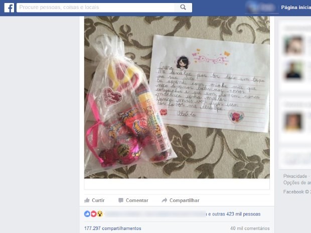  Lucielle Prado de Moraes, moradora de Goiás, conta sobre o pedido de desculpas do filho na internet (Foto: Reprodução/ Facebook)