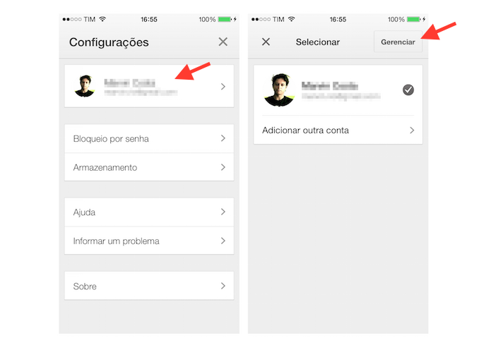 Gerenciando um conta do Google Drive no iPhone (Foto: Reprodução/Marvin Costa)