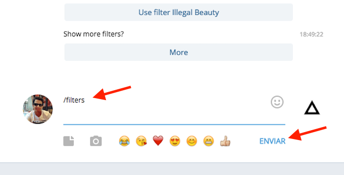 Verificando os filtros disponíveis no bot do Prisma para Telegram (Foto: Reprodução/Marvin Costa)