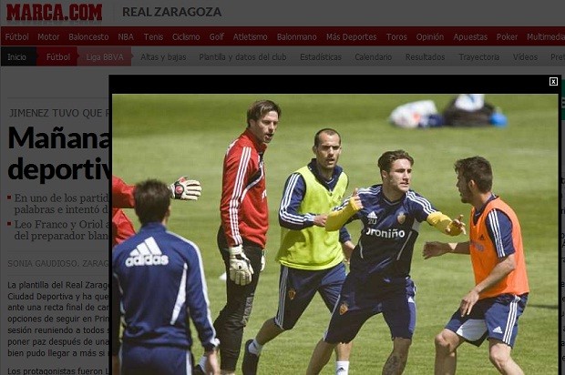 Jogadores do Zaragoza brigam durante treinamento (Foto: Reprodução/Marca.com)