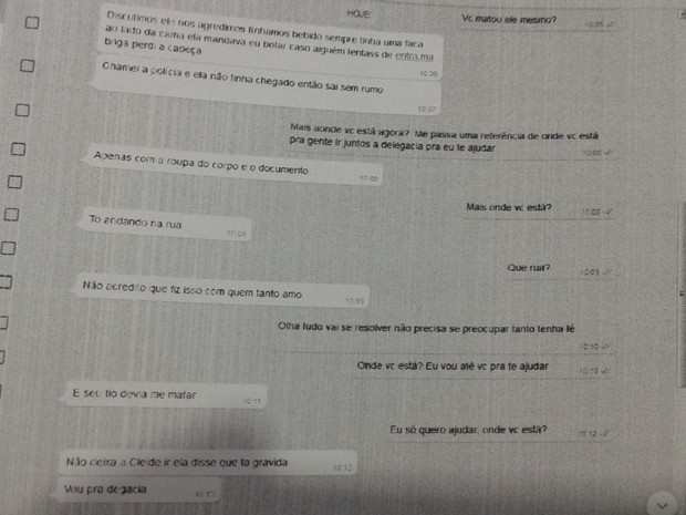 Mulher confessou crime pelo WhatsApp (Foto: Reprodução)