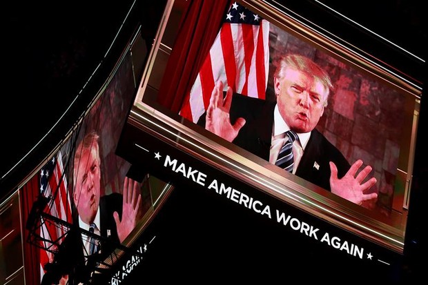 Vídeo divulgado por Donald Trump após partido oficializar sua candidatura à presidência dos EUA (Foto: EFE/DAVID MAXWELL)