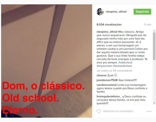 Cleo Pires presta homenagem para Domingos Montagner (Foto: Reprodução/Instagram)