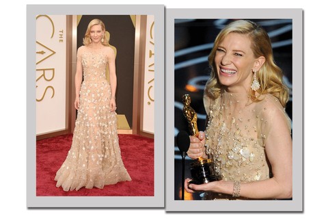 Cate Blanchett ganhou o Oscar de melhor atriz por sua interpretação em Blue Jasmine. O look usado? Armani Privé     