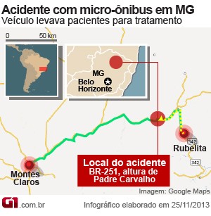 Mapa acidente com micro-ônibus em Padre Carvalho (Foto: Arte / G1)
