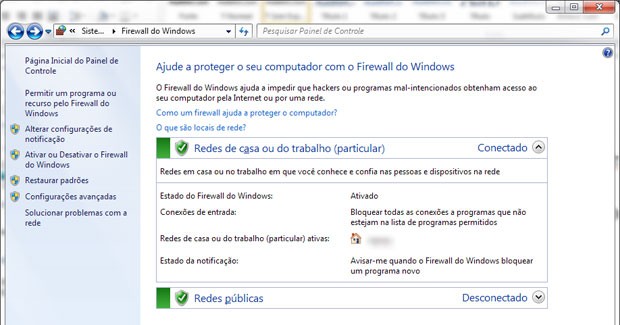 Configuração do firewall embutido no Windows 7