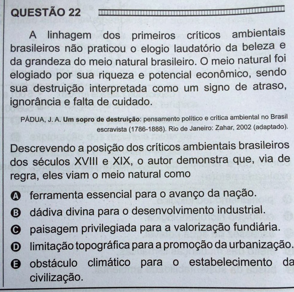  ENEM 2016 - 1º DIA - PROVA BRANCA - QUESTÃO 22 (Foto: G1 )