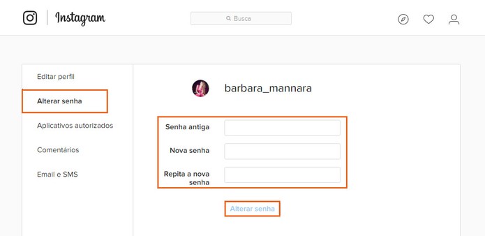 Altere a senha do Instagram digitando o código antigo e o novo (Foto: Reprodução/Barbara Mannara) (Foto: Altere a senha do Instagram digitando o código antigo e o novo (Foto: Reprodução/Barbara Mannara)) Altere a senha do Instagram digitando o código antigo e o novo (Foto: Reprodução/Barbara Mannara) (Foto: Altere a senha do Instagram digitando o código antigo e o novo (Foto: Reprodução/Barbara Mannara))