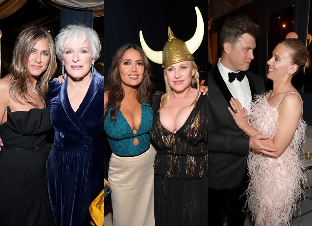 Jennifer Aniston, Glenn Close, Salma Hayek, Patrícia Arquette, Colin Jost e Scarlett Johansson (Foto: Getty Images)