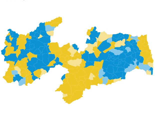 Mapa da Paraíba com votos para governador por município (Foto: Arte/G1)