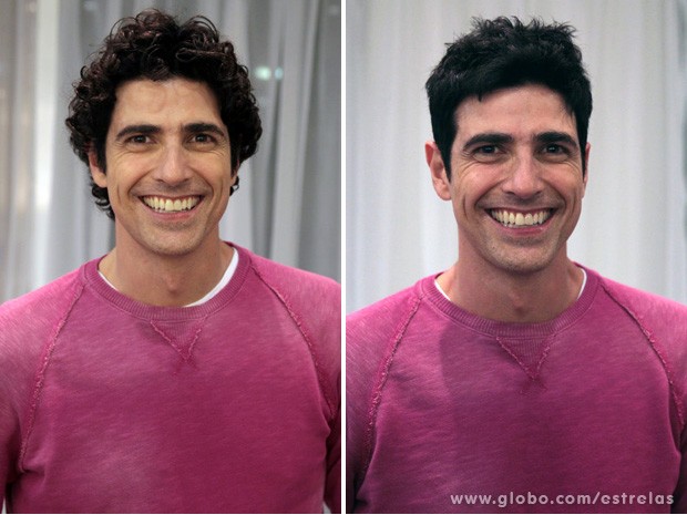 Reynaldo Gianecchini antes e depois do corte de cabelo (Foto: Tv Globo/ Estrelas)