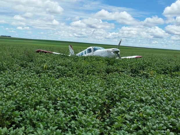 O avião caiu no meio de uma plantação de soja, na fronteira com a Bolívia (Foto: Divulgação/Polícia Civil de Mato Grosso)