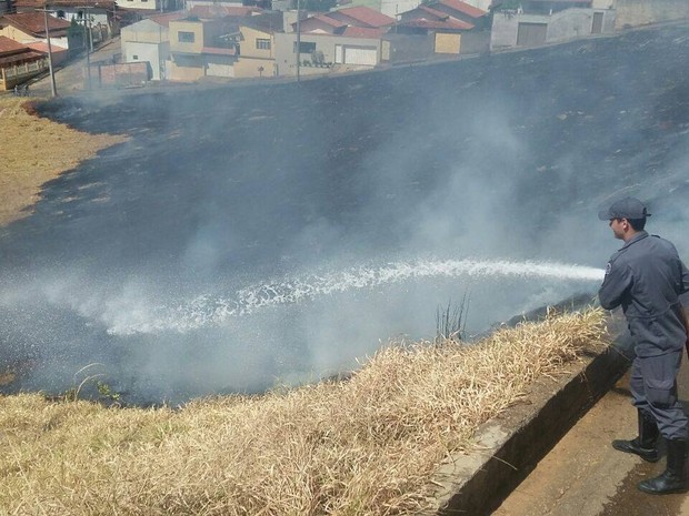 Bombeiros controlam chamas em Oliveira (Foto: Marcelo Praxedes/Divulgação)