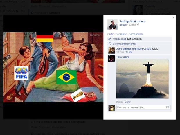 Imagem que circula na web mostra Brasil tomando uma surra da Alemanha (Foto: Reprodução/Facebook)