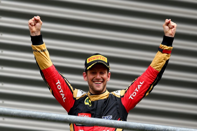 Romain Grosjean comemora terceiro lugar no GP da Bélgica (Foto: Getty Images)