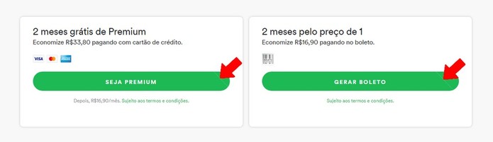 Escolha o plano pago que deseja no Spotify (Foto: Reprodução/Rodrigo Fernandes) Escolha o plano pago que deseja no Spotify (Foto: Reprodução/Rodrigo Fernandes)