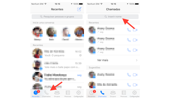 Acessando a página de chamadas do Facebook Messenger para iPhone (Foto: Reprodução/Marvin Costa)