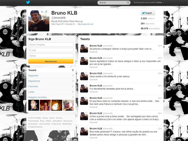 Bruno fala de dificuldade para dobrar o braço em seu perfil no Twitter (Foto: Reprodução)