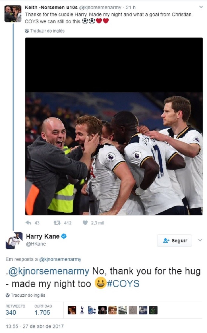 BLOG: Kane responde torcedor do Tottenham em post sobre foto juntos; Confira