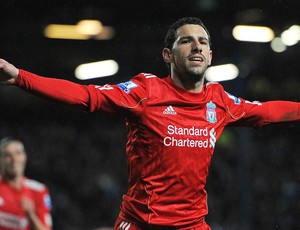 Maxi Rodríguez comemorando - Liverpool x Blackburn (Foto: Ag. AFP)