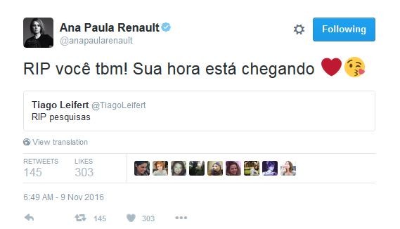 Ana Paula Renault alfineta Thiago Leifert (Foto: Twitter / Reprodução)