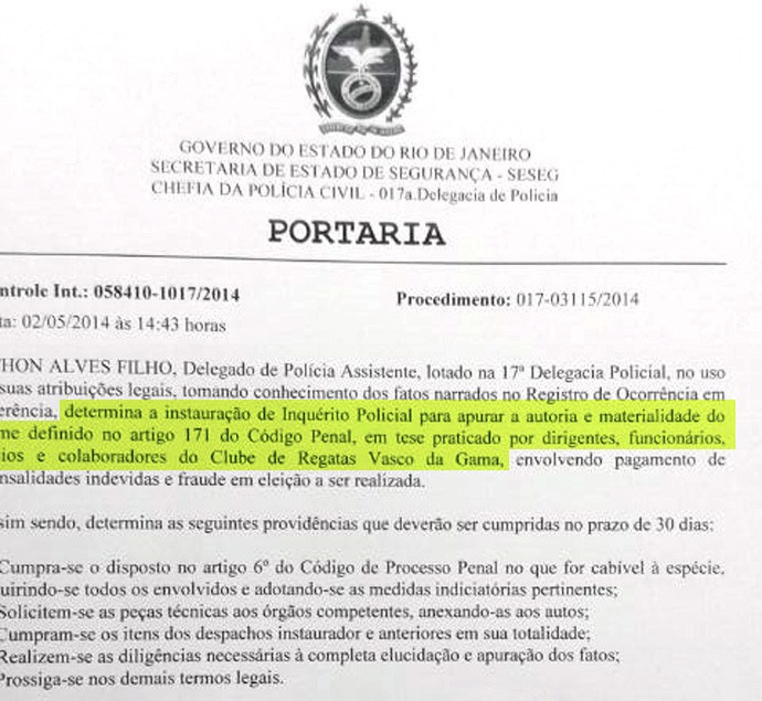 Documento Mensalão Vasco da Gama (Foto: Raphael Zarko)