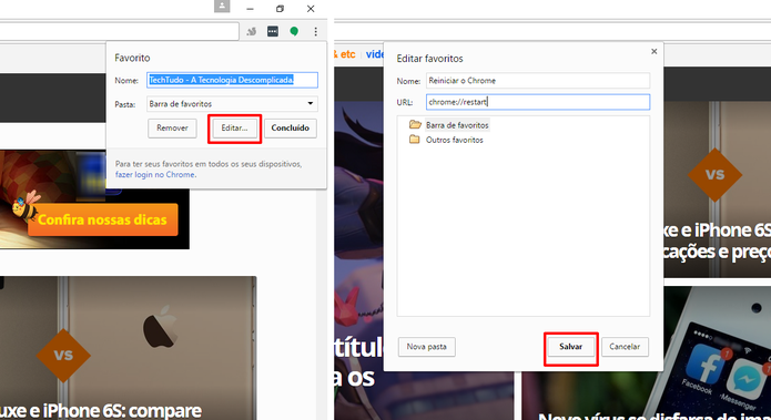 Adicione URL para reiniciar o Chrome como favorito do navegador (Foto: Reprodução/Elson de Souza)
