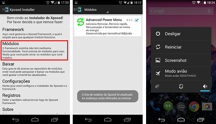 Ative um módulo no Xposed e reinicie o aparelho para que os recursos passem a operar (Foto: Reprodução/Paulo Alves)
