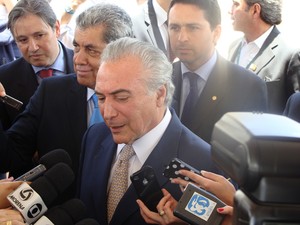 Michel Temer durante coletiva no lançamento oficial da fábrica da Eldorado Celulose em Três Lagoas MS (Foto: Anderson Viegas/G1 MS) Michel Temer durante coletiva no lançamento oficial da fábrica da Eldorado Celulose em Três Lagoas MS (Foto: Anderson Viegas/G1 MS)