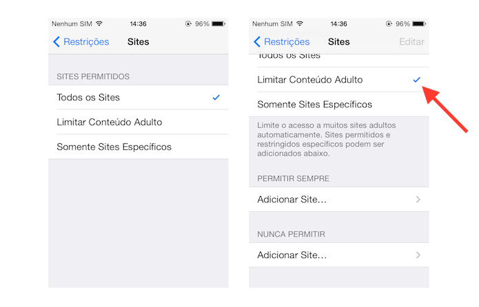 Ativando as restrições a sites com conteúdos adultos no iOS (Foto: Reprodução/Marvin Costa)