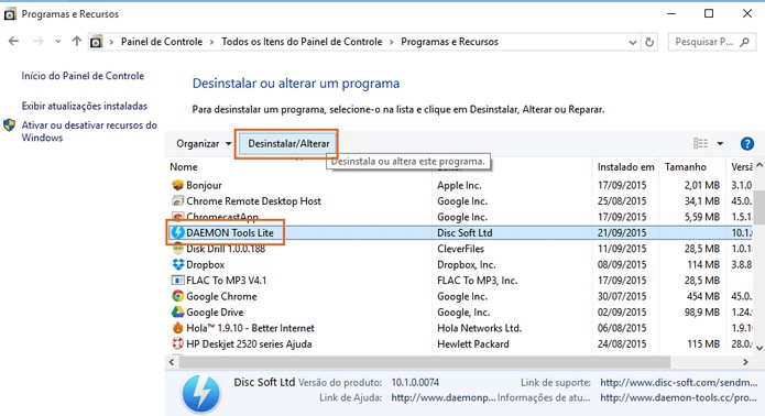 Encontre o Daemon Tool e inicie a desinstalação (Foto: Reprodução/Barbara Mannara)