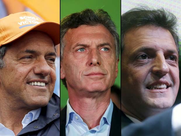 Os três principais candidatos à presidência da Argentina: Daniel Scioli, Mauricio Macri e Sergio Massa (Foto: Reuters/ Marcos Brindicci/ Enrique Marcarian)