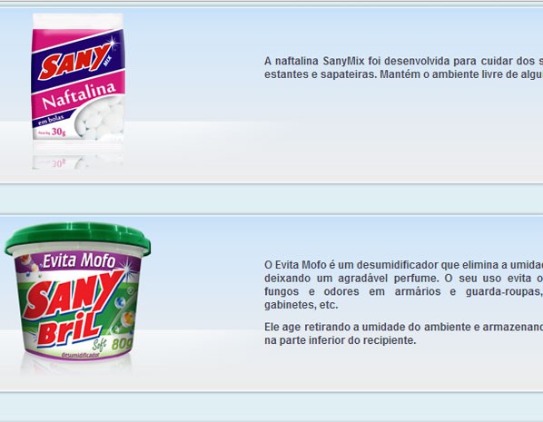 Sany Bril é o único produto com o nome "Bril" divulgado no site da empresa (Foto: Reprodução/site Sany do Brasil)