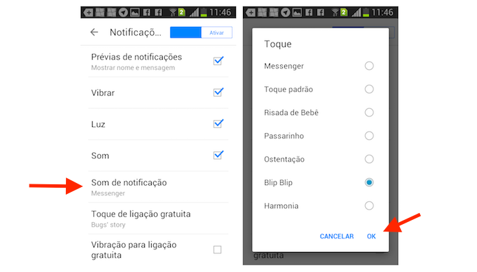 Personalizando o som de notificação para uma nova mensagem no Facebook Messenger para Android (Foto: Reprodução/Marvin Costa)