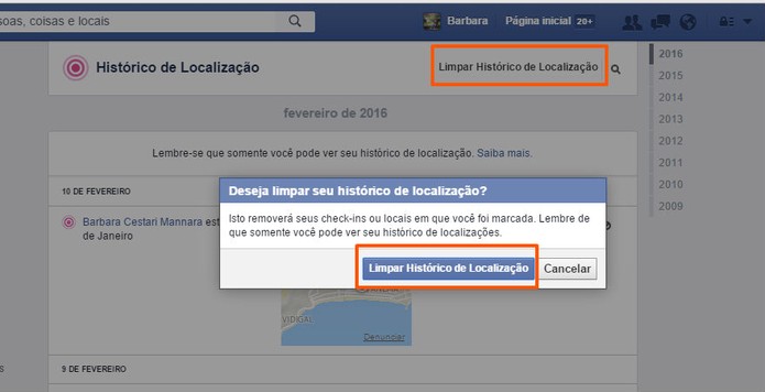 Se preferir o usuário poderá deletar o histórico de localização de forma completa (Foto: Reprodução/Barbara Mannara)