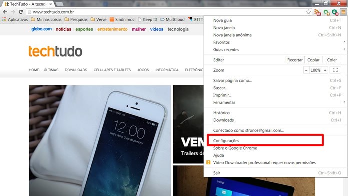 Aperte sobre a opção “Configurações” (Foto: Reprodução/Daniel Ribeiro)