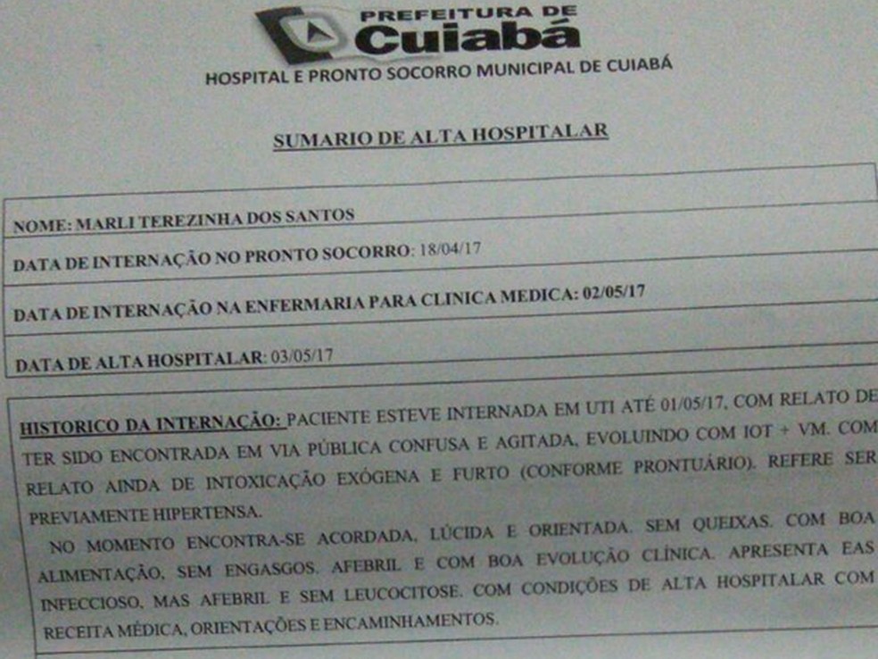 Pronturio afirma que idosa foi intoxicada com substncia exgena (Foto: Arquivo pessoal)
