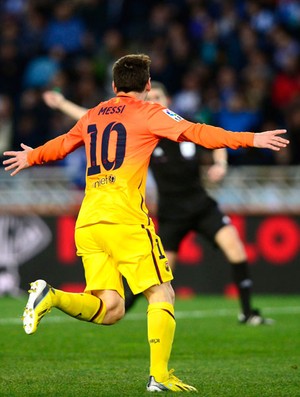 Messi comemora gol do Barcelona contra o Real Sociedad (Foto: EFE)