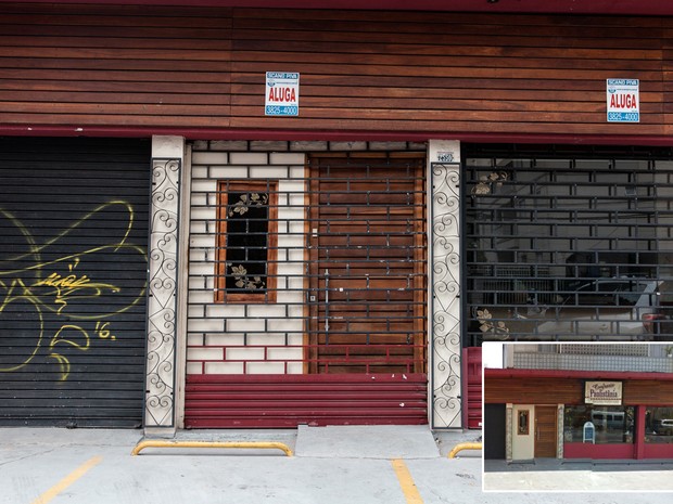 Imóvel onde funcionava comércio de vinho é desocupado nas imediações de fábrica da GM, em São Caetano do Sul, no ABC (Foto: Marcelo Brandt/G1 e Google Street View)