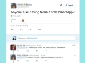 Usuária da Escócia reclama sobre instabilidade do WhatsApp no Twitter (Foto: Reprodução/Twitter) Usuária da Escócia reclama sobre instabilidade do WhatsApp no Twitter (Foto: Reprodução/Twitter)