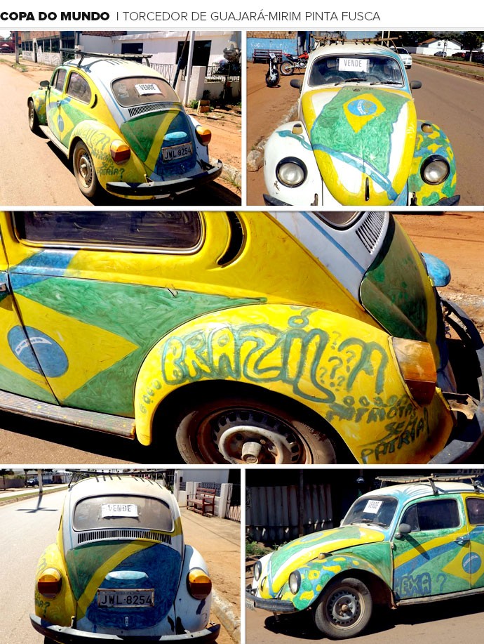 Mosaico - COPA DO MUNDO I torcedor de Guajar&aacute;-Mirim pinta fusca (Foto: Editoria de Arte)