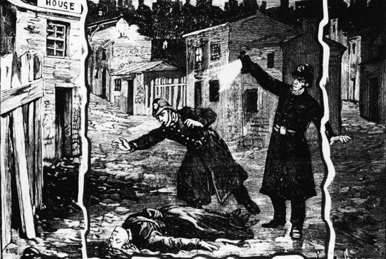 Ilustração mostra a polícia descobrindo o corpo de uma das vítimas de "Jack, o Estripador", possivelmente Catherine Eddowes, em Londres, em setembro de 1888 (Foto: Getty Images)