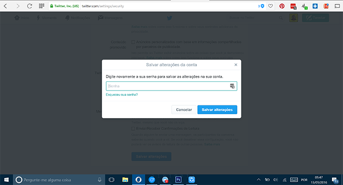 Twitter pedirá senha para gravar alterações no site (Foto: Reprodução/Elson de souza)